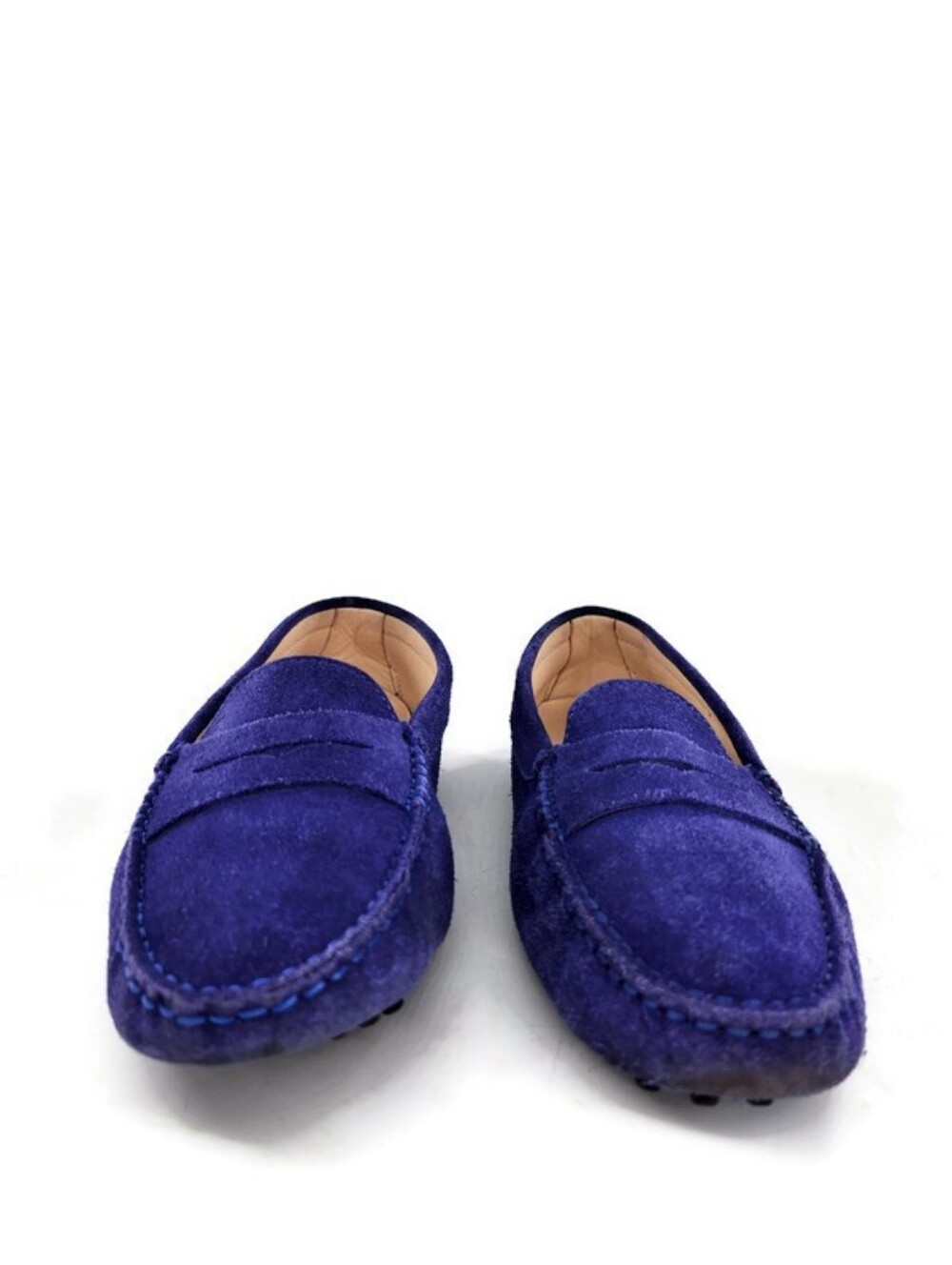 Tod's Gommino Vibrant Dark Blue Suede Slip-On Moc-Toe Driving Penny Loafers - Picture 4 of 15